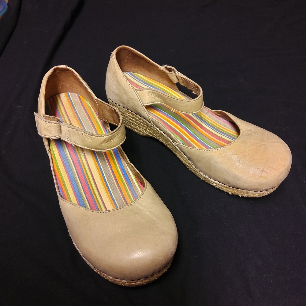 Dansko Missy Mary Jane Leather Jute Sandal Wedge Sand dollar Tan Beige  8.5 9 40